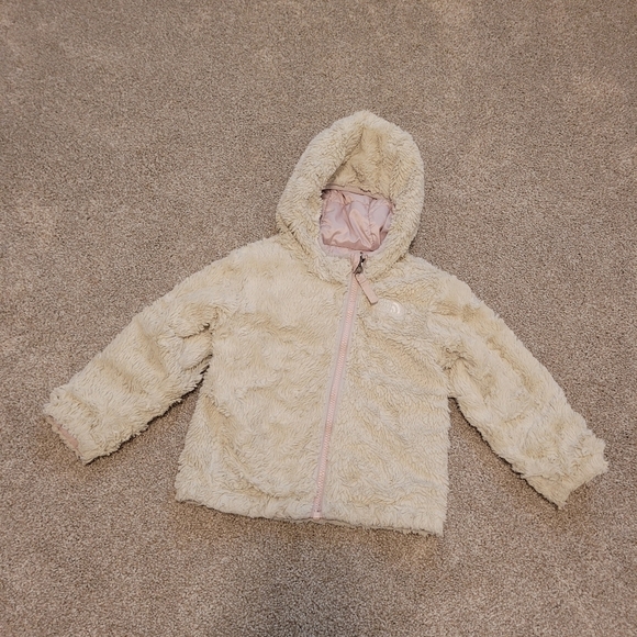 The North Face Kids Reversible Pink Fuzzy Zip Up Hooded Jacket Size 2 - Picture 4 of 7